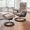 Stressless Opal Signature Recliner and Ottoman in Paloma Silver Grey with a Black Wood Base