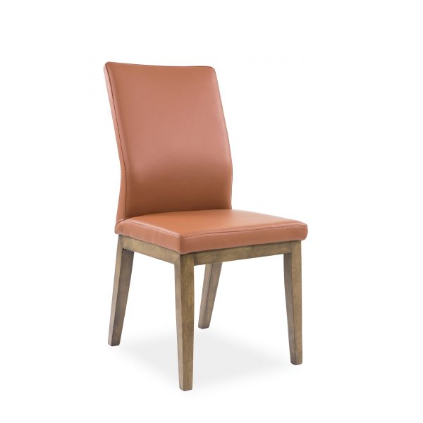 Lena Dining Chair in Tan Leather, Walnut Legs, Angle