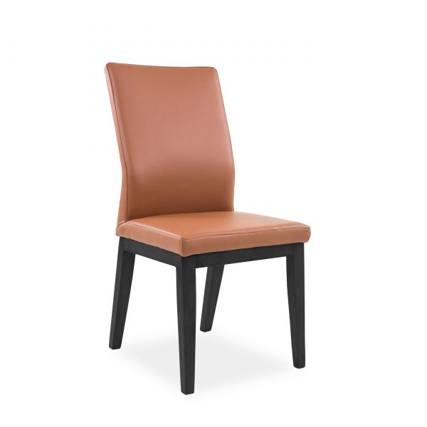 Lena Dining Chair in Tan Leather, Black Legs, Angle