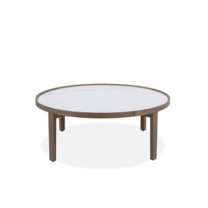 Ophelia Coffee Table with a White Ceramic Top and Walnut Base, Front