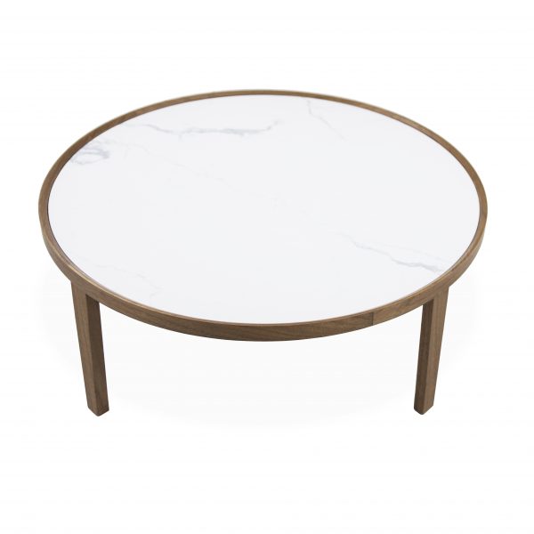 Ophelia Coffee Table with a White Ceramic Top and Walnut Base, Top