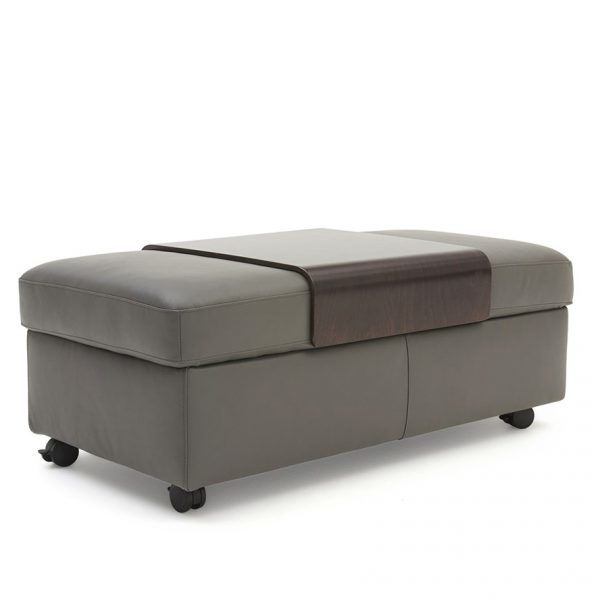 Stressless Double Ottoman in Metal Grey Leather with a Wenge Table, Angle