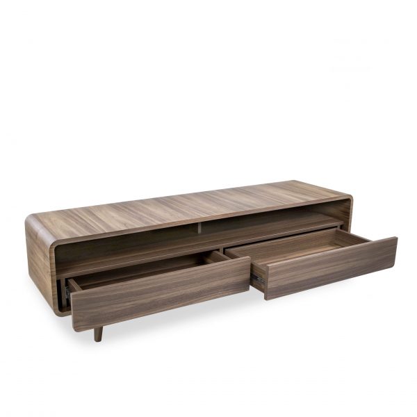 Kodiak TV Unit in Walnut, Angle, Open Drawers