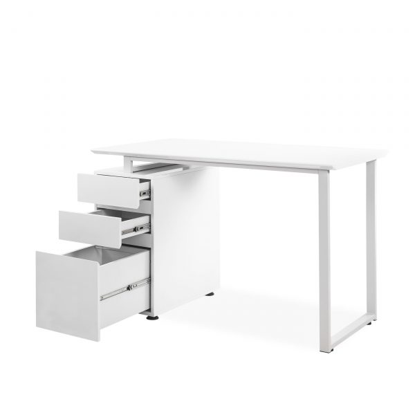 220 Pedestal Desk in White, Angle, Open