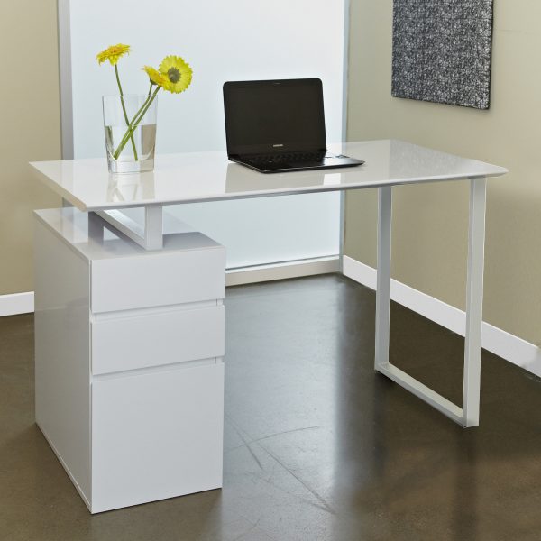 220 Pedestal Desk in White, Angle