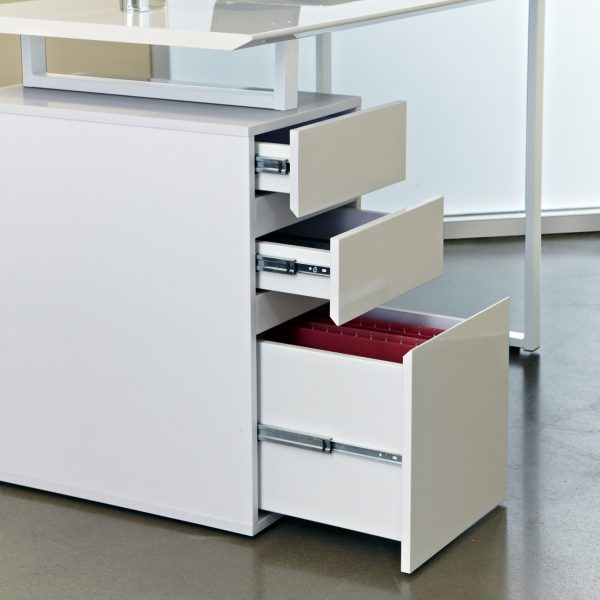 220 Pedestal Desk in White, Drawers