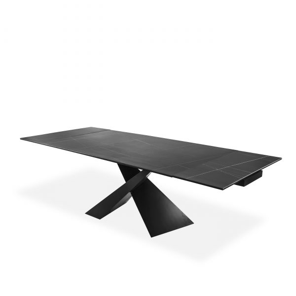 Bowen Dining Table in Black, Angle, Extended