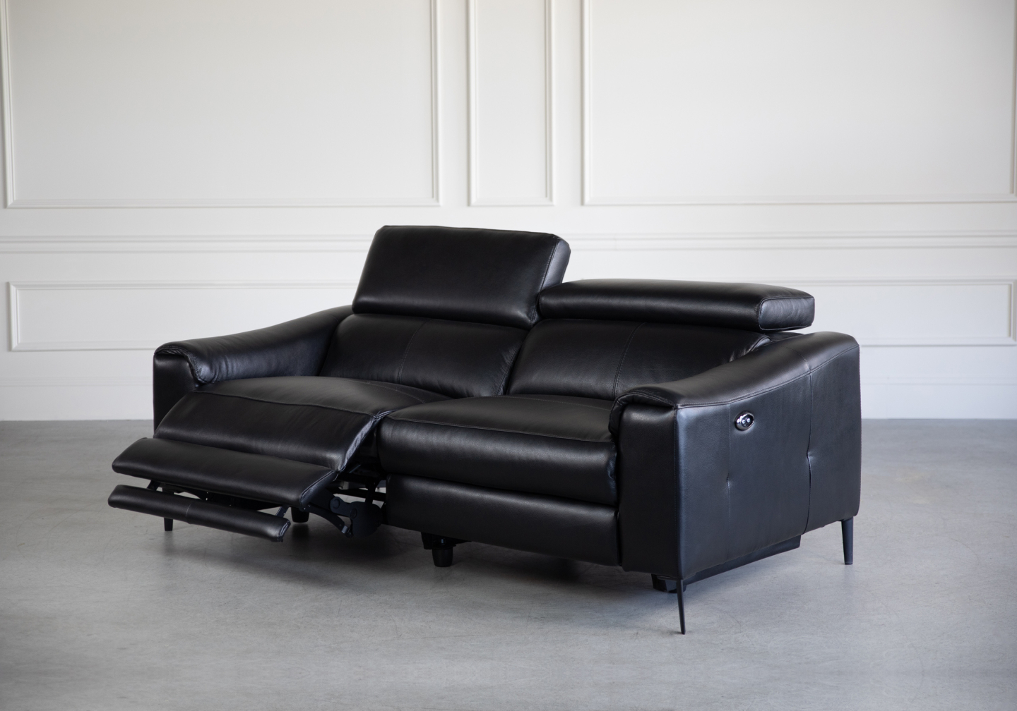 Barclay Black Leather Sofa - Angle Recline