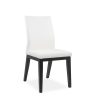 Lena Dining Chair in White Leather, Black Legs, Angle