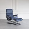 Admiral Signature Leather Recliner in Oxford Blue with a Black Base