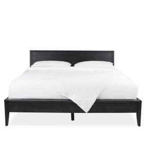 Calvin Bed in Obsidian, Front with Tall Mattress and Sheets