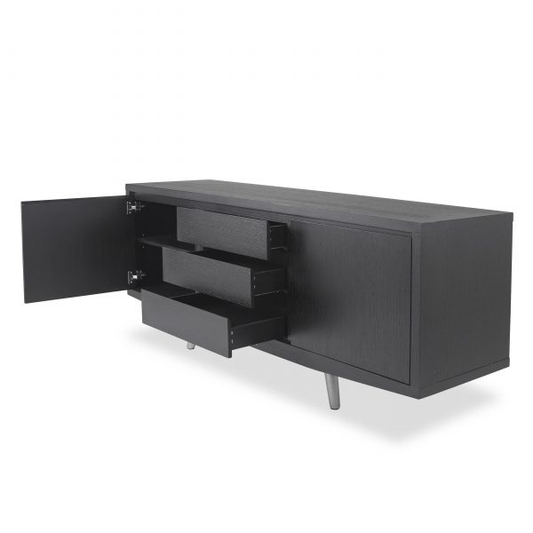 Leon Sideboard, Black Oak, Angle, Open