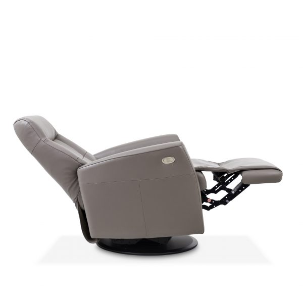 Mega Recliner in Stone Leather, Side, Reclined