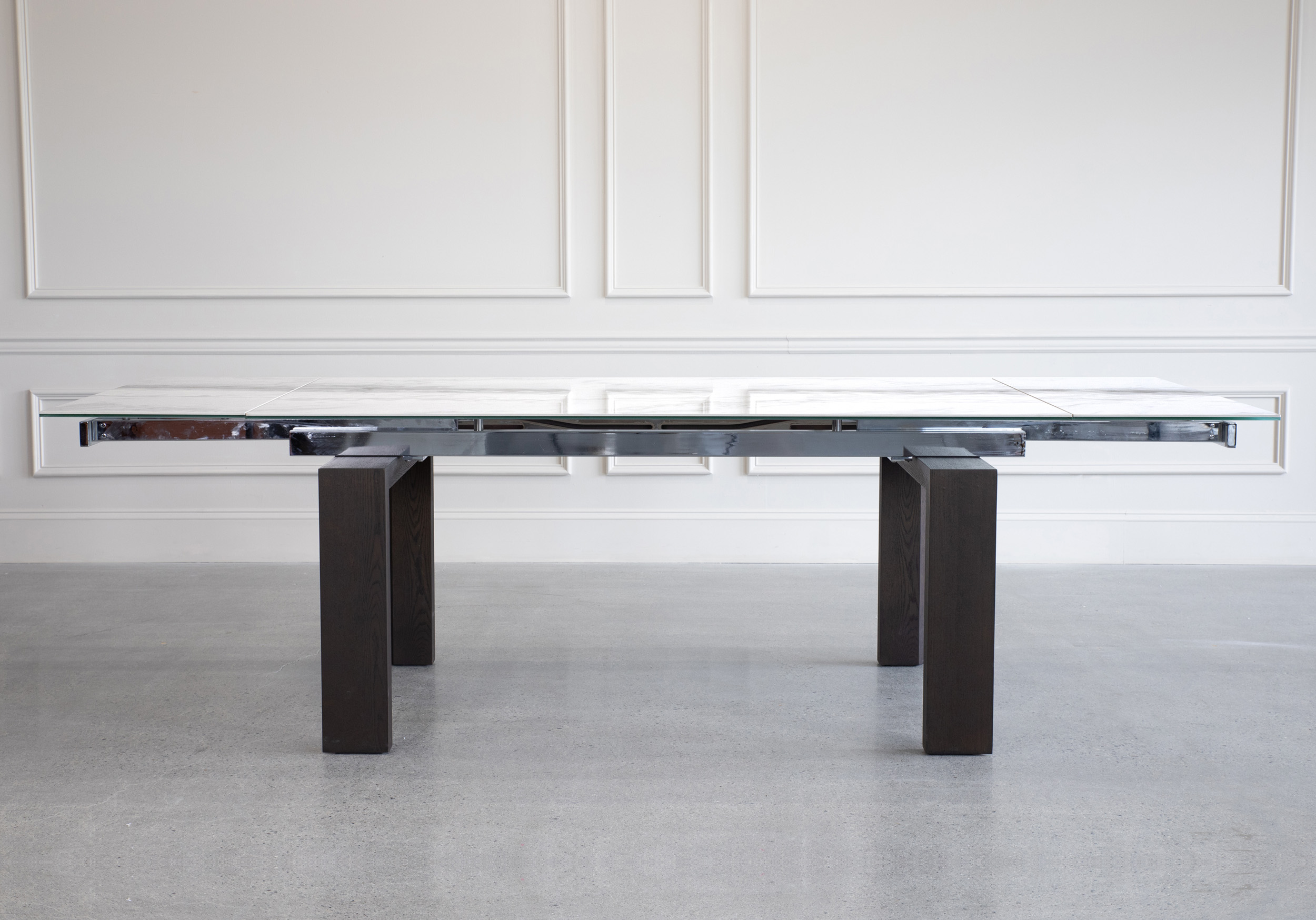 Potrero Dining Table White Ceramic Wenge Front Extended 1