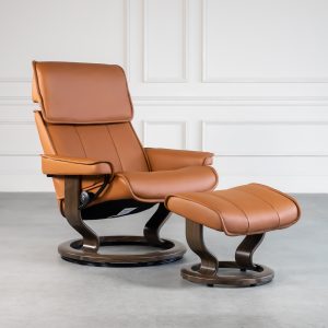 Stressless Admiral Classic in Cognac with New Walnut Base, Angle