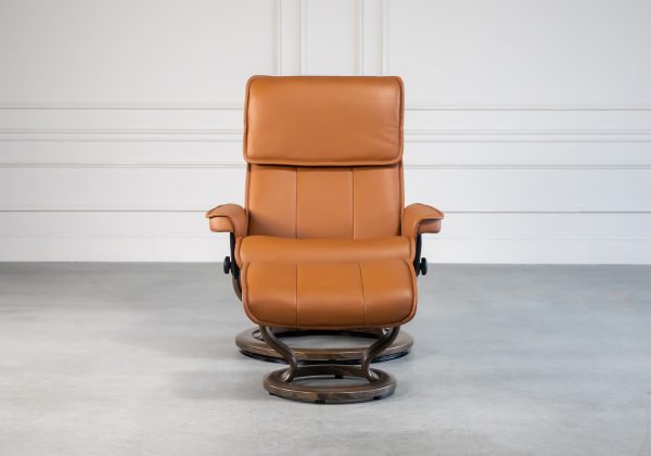 Stressless Admiral Classic in Cognac with New Walnut Base, Front