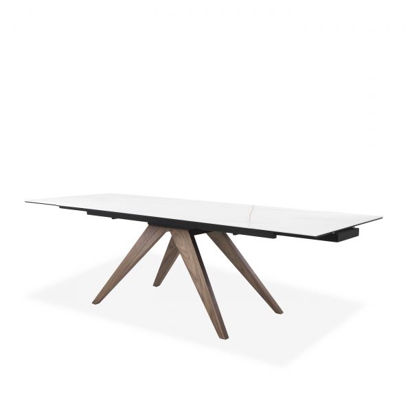 Simon Dining Table in White, Angle, Extended
