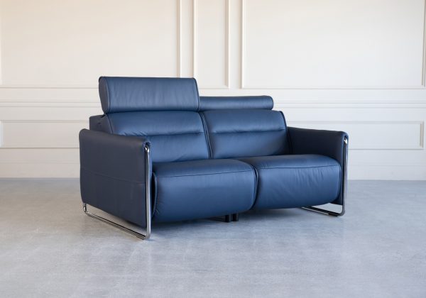 Emily Loveseat in Paloma Oxford Blue, Angle, Headrest Up