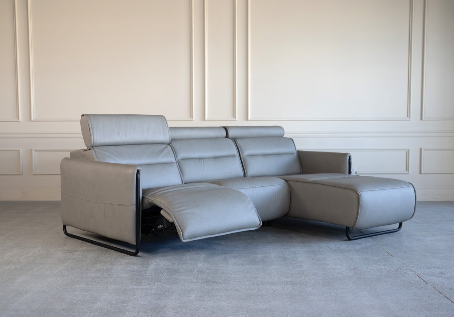 Emily Sectional Paloma Silver Grey Black Angle Recline 2