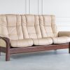 Stressless Windsor Sofa in Paloma Sand and Walnut, Angle