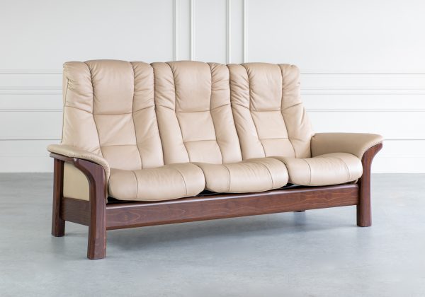 Stressless Windsor Sofa in Paloma Sand and Walnut, Angle