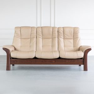 Stressless Windsor Sofa in Paloma Sand and Walnut, Front