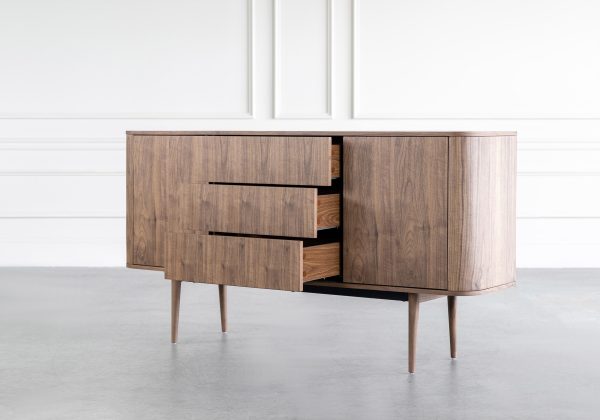 Diego Sideboard in Walnut, Angle, Drawers-Out