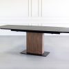 Orca Dining Table in Charcoal, Ceramic, Walnut, Angle, Extended