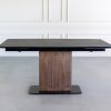 Orca Dining Table in Charcoal, Ceramic, Walnut-Front