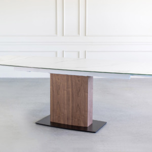 Orca Dining Table White Ceramic Walnut Angle Extended Orca Dining Table White Ceramic Walnut Angle Extended