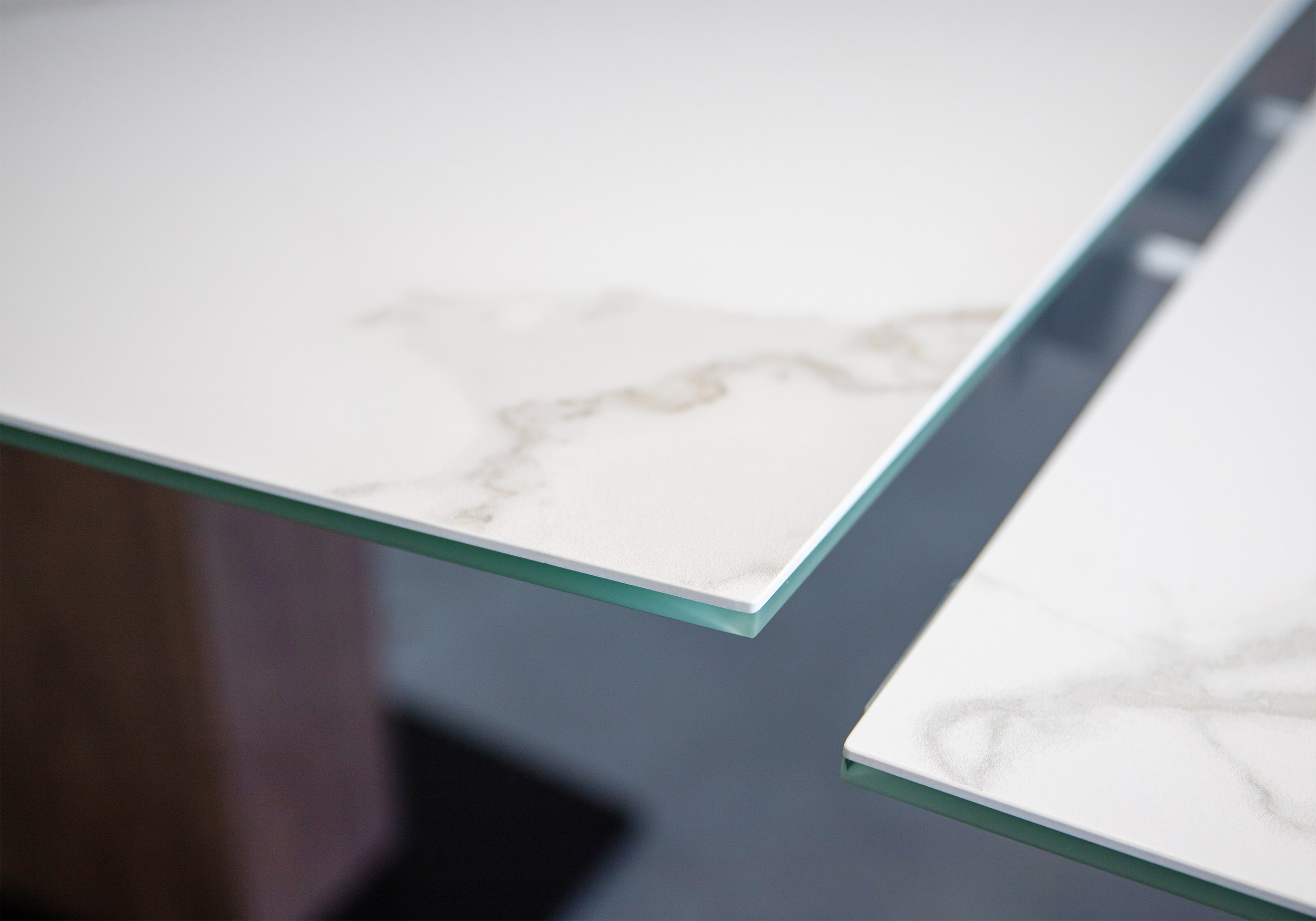Orca Dining Table White Ceramic Walnut Close Up Orca Dining Table White Ceramic Walnut Close Up