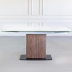 Orca Dining Table White Ceramic Walnut Front