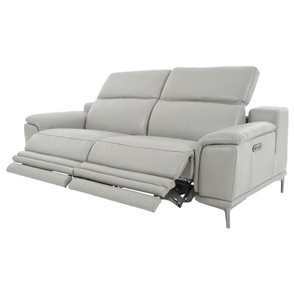 Camilla Sofa in New Club Silver Grey Leather, Reclined, Angle
