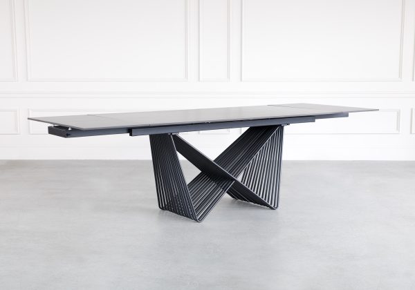 Diane Dining Table in Black Ceramic, Angle, Extended