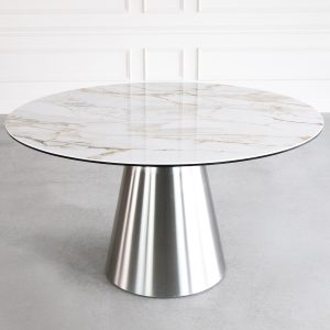 Randy Dining Table, White Ceramic, Angle
