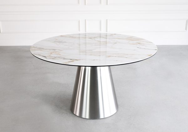 Randy Dining Table, White Ceramic, Angle