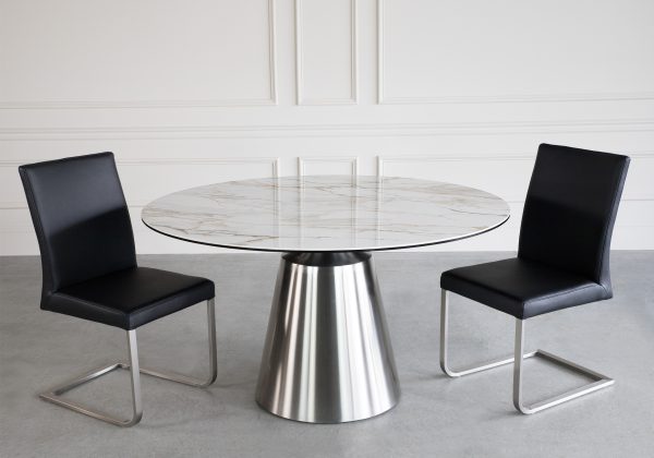 Randy Dining Table, White Ceramic with Chairs