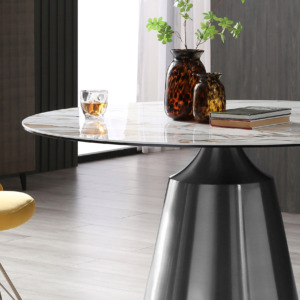 Randy Round Dining Table White Stainless Close Randy Round Dining Table White Stainless Close