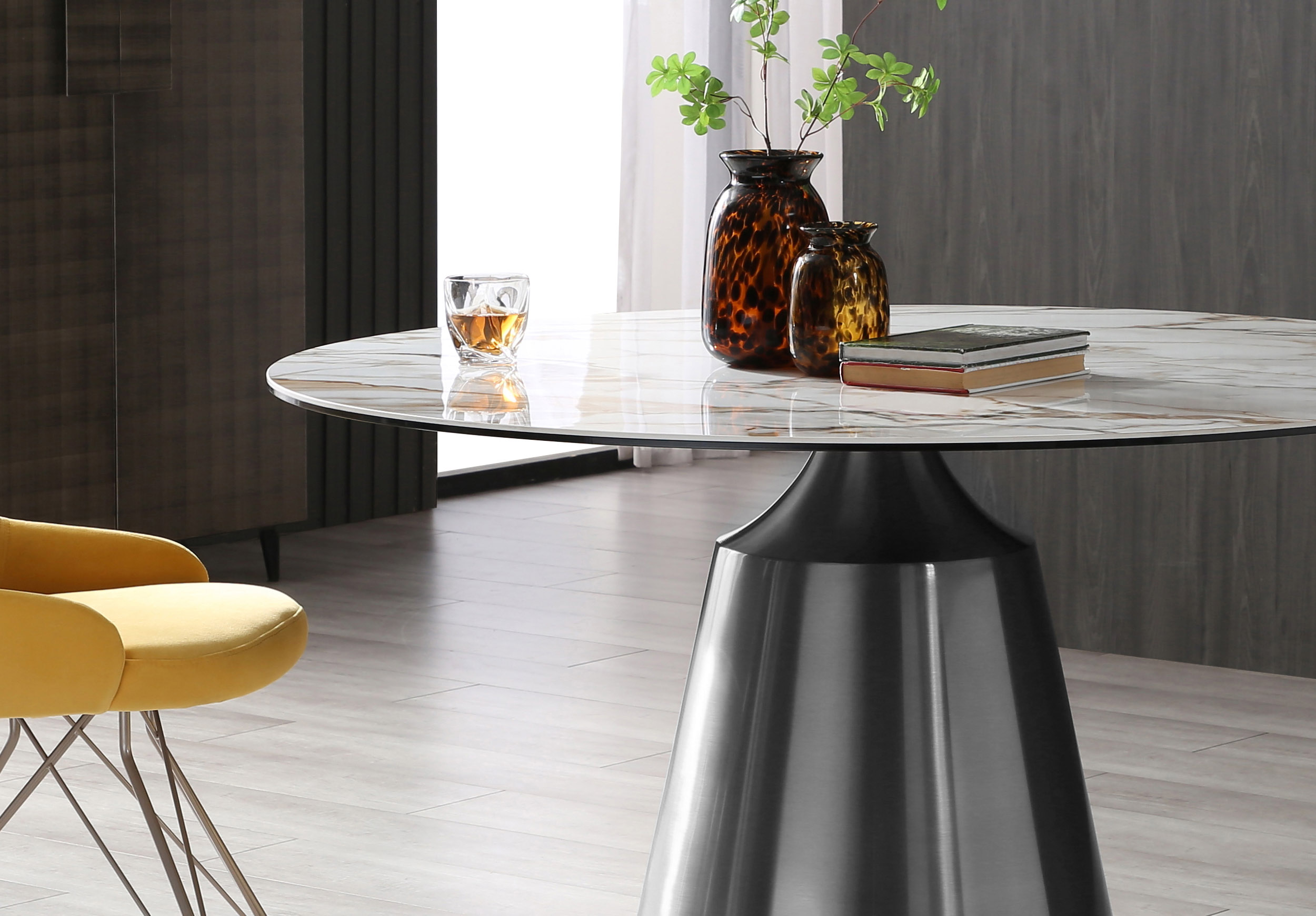 Randy Round Dining Table White Stainless Close