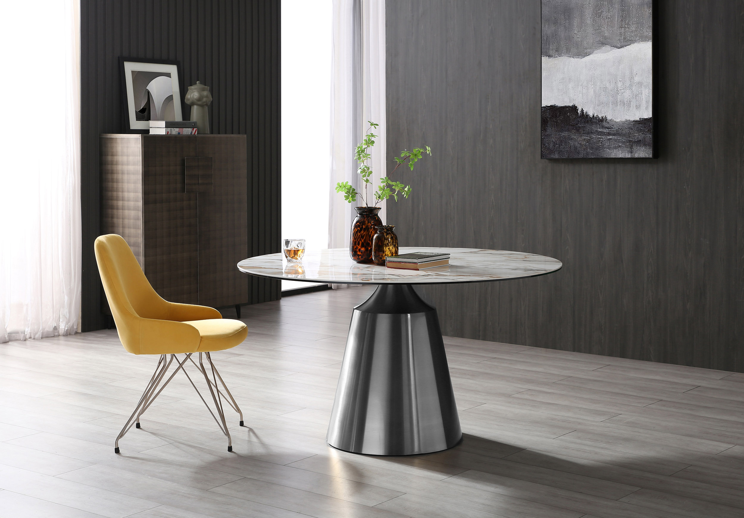 Randy Round Dining Table White Stainless