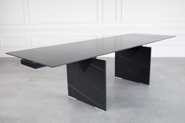 Zara Dining Table in Black Ceramic, Angle, Extended