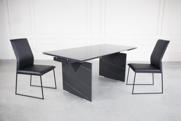 Zara Dining Table in Black Ceramic with Chairs
