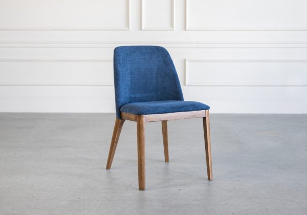 Parma Dining Chair in Navy, Walnut, Angle