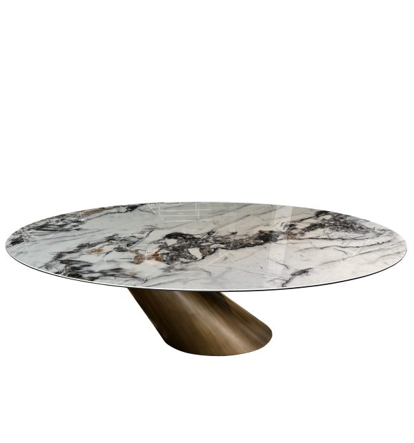 Antonio Dining Table, Bronze Base, Angle