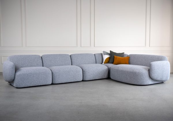Frank Sectional in Grey, Pillows, Angle