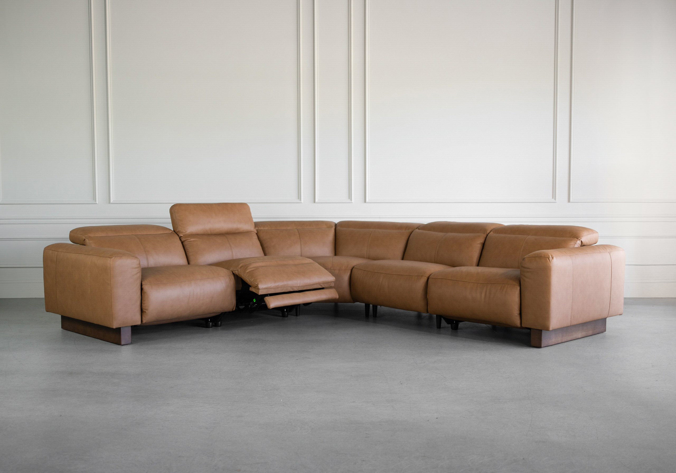 Wendy Leather Power Reclining Sectional Sofa with One Recliner Open Wendy Leather Power Reclining Sectional Sofa with One Recliner Open
