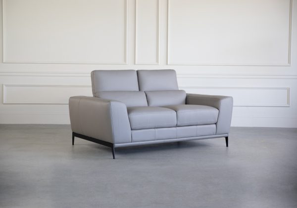 Lucas Loveseat in Grey, 2 Headrests Up, Angle