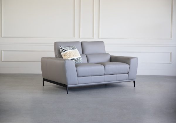 Lucas Loveseat in Grey, 2 Headrests Up, Angle, Style, 2