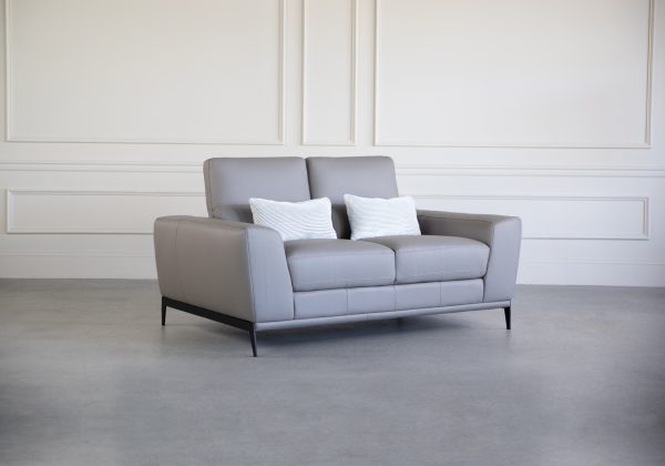 Lucas Loveseat in Grey, 2 Headrests Up, Angle, Style