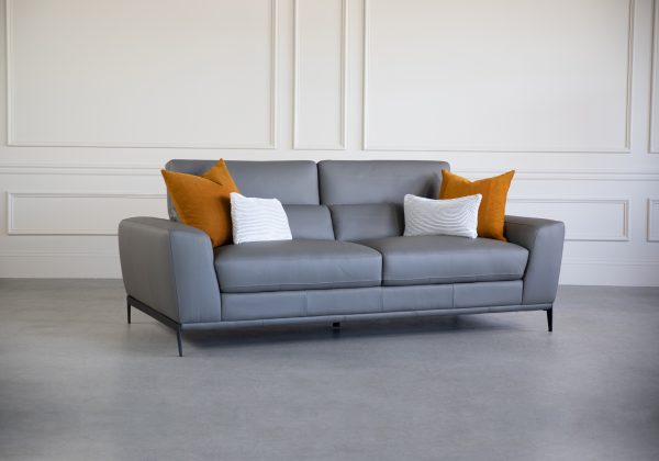 Lucas Sofa in Charcoal, 2 Headrests Up, Angle, Style, Mustard 2